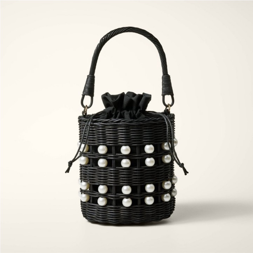 Kate Spade X Target Basket Bucket Bag Pearl Embellished Black Purse NWT
